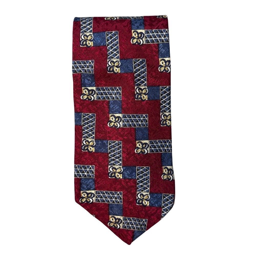 Geoffrey Beene Tie Mens OS Red Geometric Silk Classic‎ Professional Business